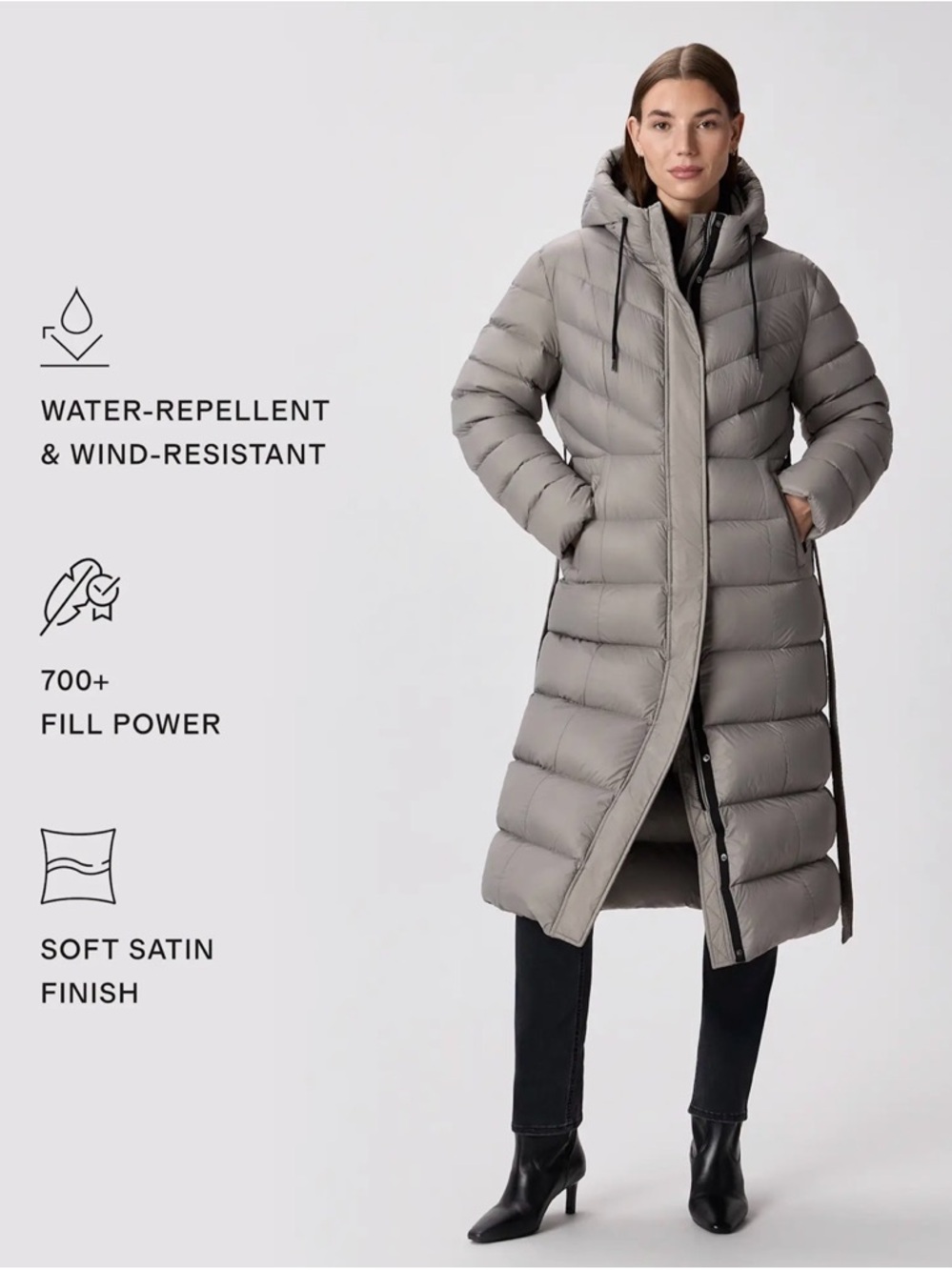 Quince NWT Responsible Down Belted Puffer Maxi Coat Morel Grey Outerwear